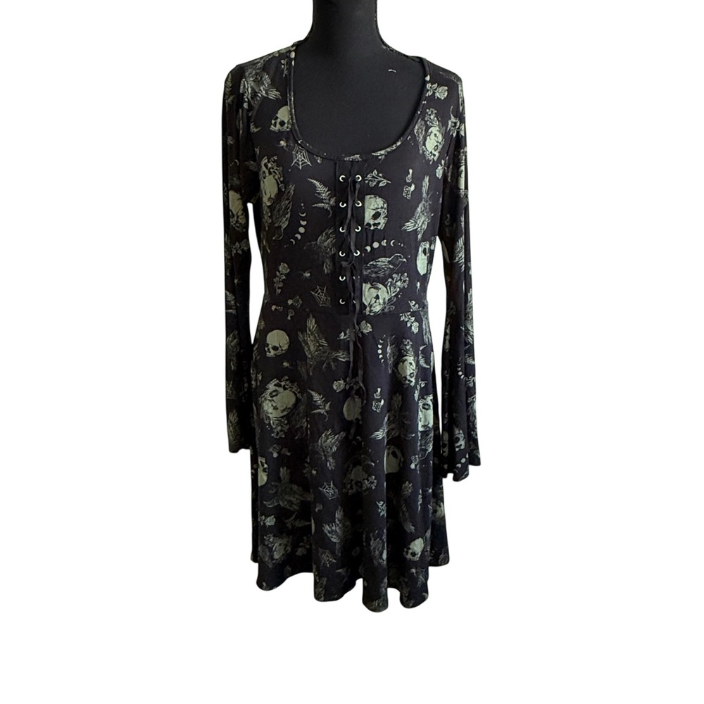 Cosmic Aura Womens Celestial Skull Raven Goth Dress XL Whimsigoth Witchy Spooky